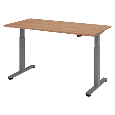 bümö elektrisch höhenverstellbarer Schreibtisch Nussbaum 160x80 cm, Gestell: Graphit - Büroschreibtisch höhenverstellbar elektrisch, elektrischer Image