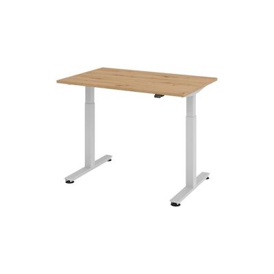 bümö elektrisch höhenverstellbarer Schreibtisch Asteiche 120x80 cm, Gestell: Silber - Büroschreibtisch höhenverstellbar elektrisch, elektrischer Image
