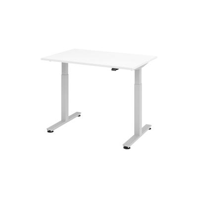 bümö elektrisch höhenverstellbarer Schreibtisch weiß 120x80 cm, Gestell: Silber - Büroschreibtisch höhenverstellbar elektrisch, elektrischer Image