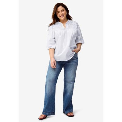 Plus Size Women's Keyhole Neck Blouse with Crochet Trim by ellos in White (Size 26/28)