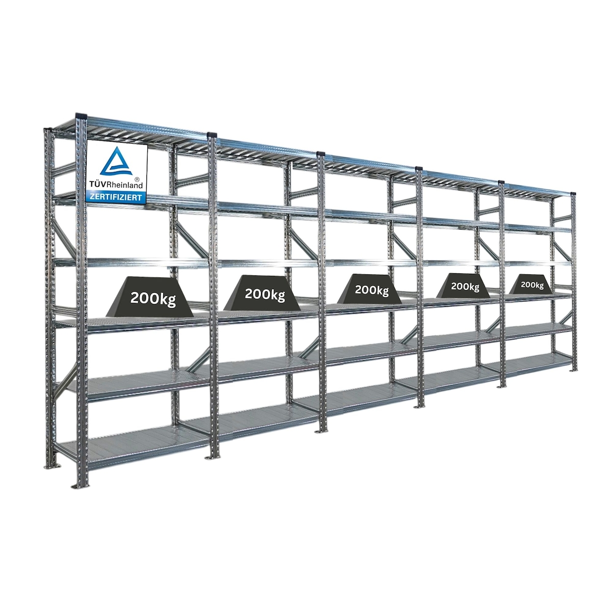 PROREGAL Fachbodenregal PROXIMO Stecksystem | Komplettregal | HxBxT 210x450x40cm | 6 Ebenen | Beidseitig nutzbar | Verzinkt Image