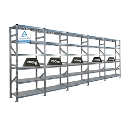 PROREGAL Fachbodenregal PROXIMO Stecksystem | Komplettregal | HxBxT 210x450x50cm | 6 Ebenen | Beidseitig nutzbar | Verzinkt Image