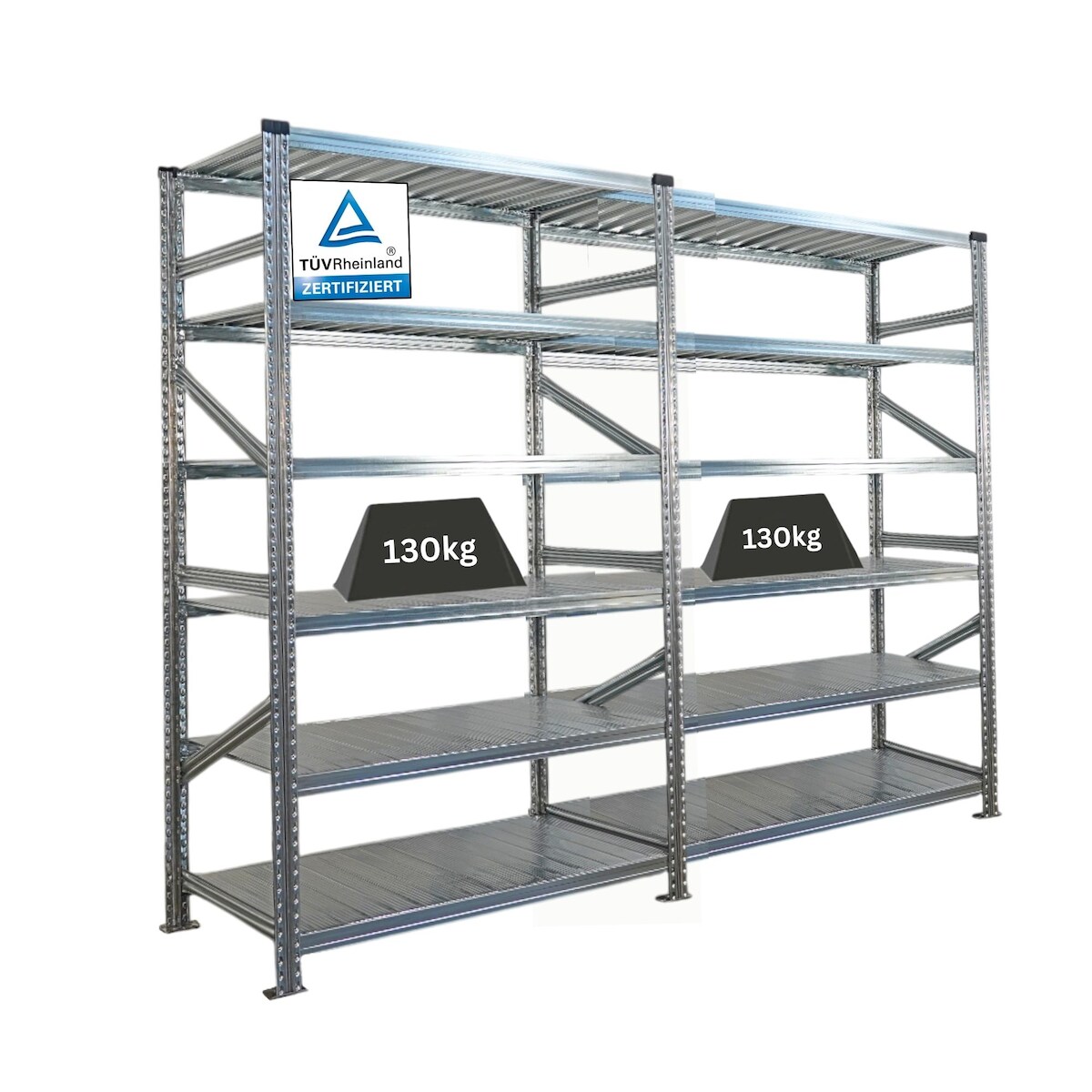 PROREGAL Fachbodenregal PROXIMO Stecksystem | Komplettregal | HxBxT 210x300x60cm | 6 Ebenen | Beidseitig nutzbar | Verzinkt Image