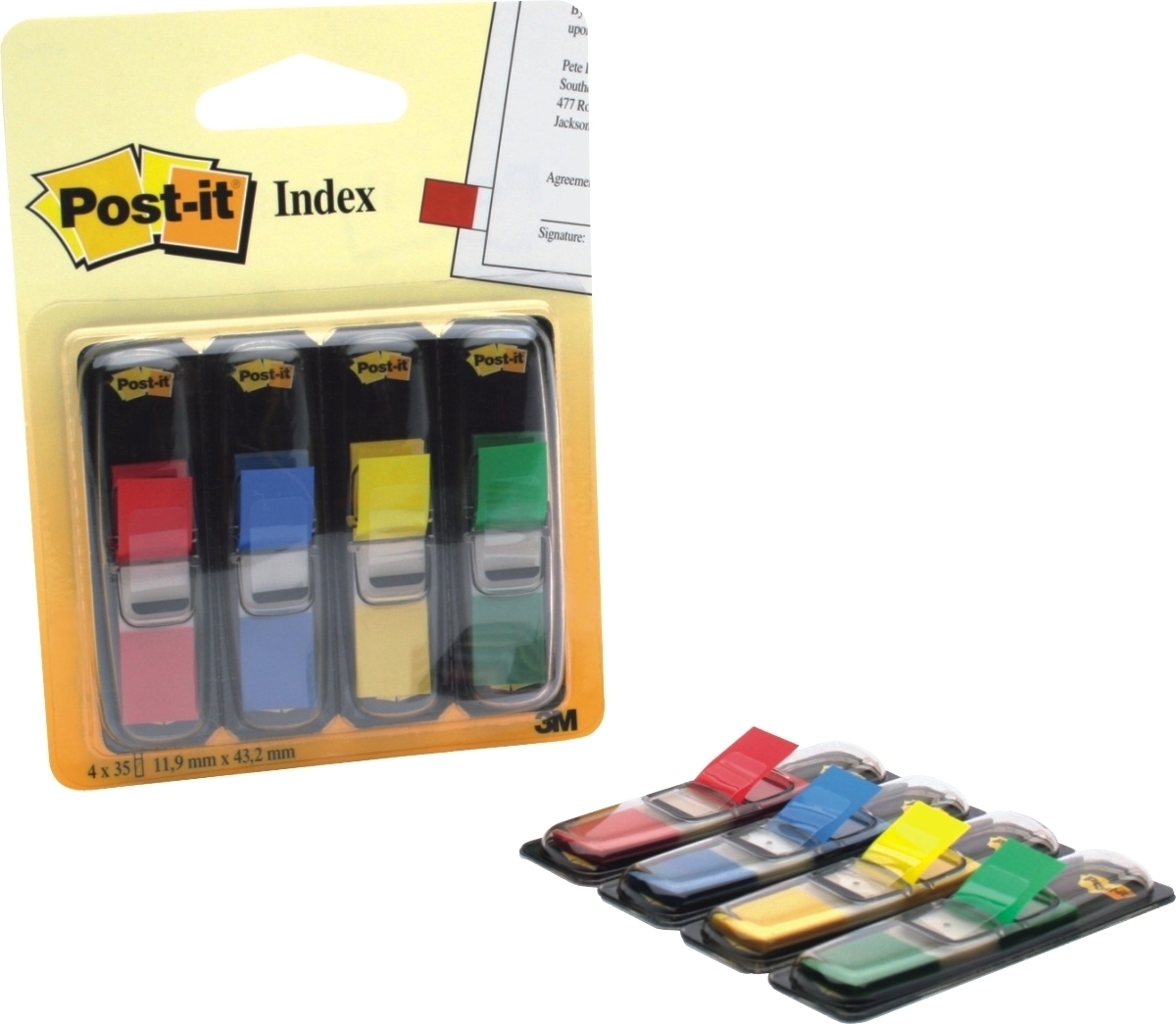 Post-it Haftstreifen Index Mini 4x35 Streifen Set mit rot blau grün gelb Packung mit 6 Stück Image