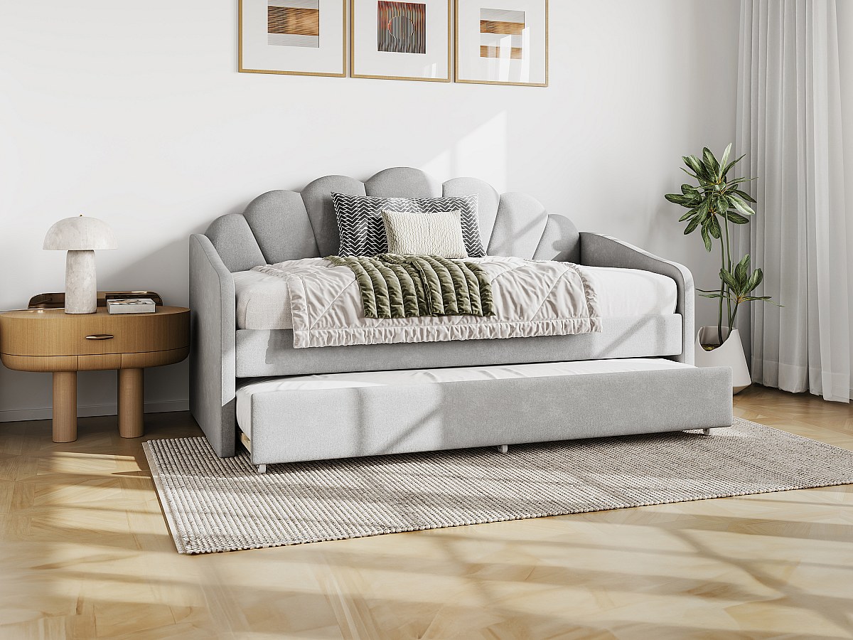 Letto a scomparsa conchiglie 2 x 90 x 190 cm Velluto Grigio - ELUSIA