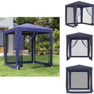 Partyzelt mit 4 Mesh-Seitenwänden Blau 2x2 m hdpe - Outdoorzelt - Gartenpavillon - Partyzelt Image