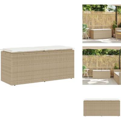 Gartenbank mit Kissen Beige 110x40x44 cm Poly Rattan - Gartenbank - Gartenbänke - Terrassenbank Image