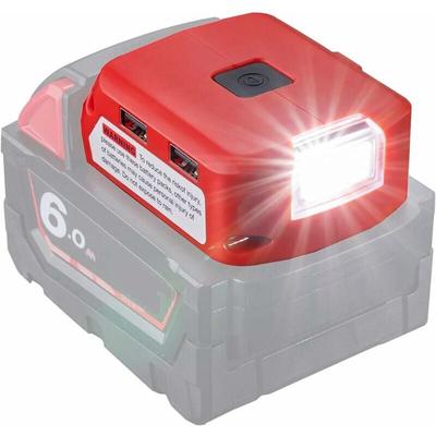 Akkuadapter für Milwaukee 18-V-Akku, DC-Anschluss & LED-Arbeitsleuchte & Dual-USB-Ladegerät, Image