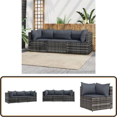 Vidaxl - 3-tlg. Garten-Lounge-Set mit Kissen Grau Poly Rattan - Gartensortiment - Loungemöbel Image