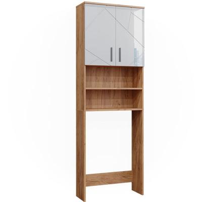 Waschmaschinenschrank Irma, Weiß Hochglanz/Goldkraft Eiche, 64 x 190.5 cm Vicco Image