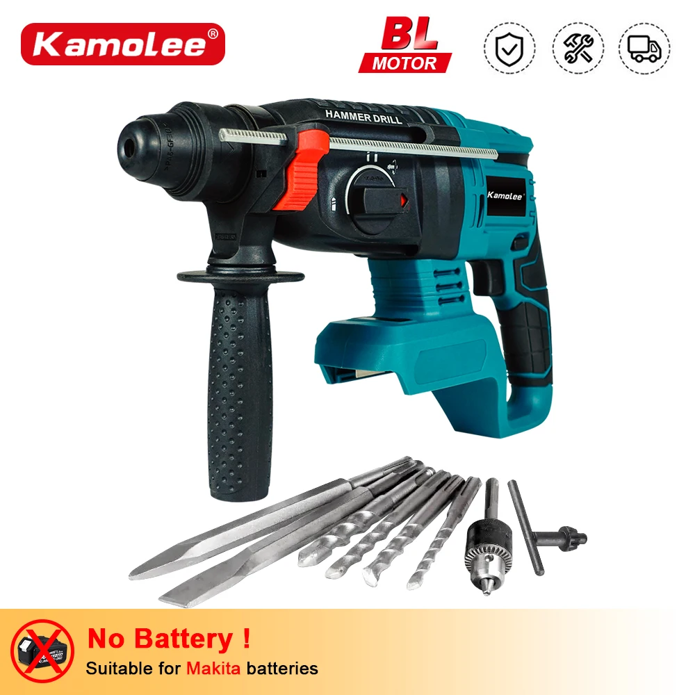 Kamolee 2000 W bürstenloser elektrischer Hammer 10600IPM Akku-Bohrhammer Wiederaufladbarer Schlagbohrschrauber für Makita-Akku Image