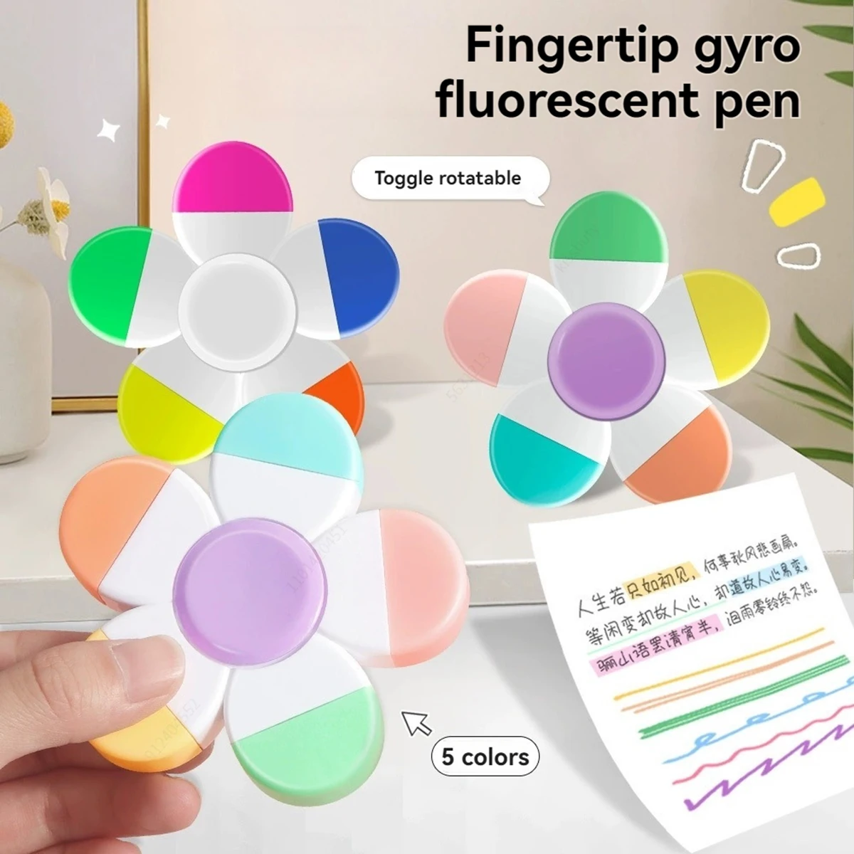 Multifunktionale niedliche Mini-Rotations-Textmarker, 5 Farben, kein Auslaufen, schnell zu halten, für Journal-Planer, Schulbürobedarf Image