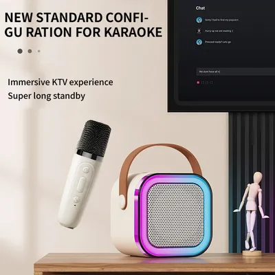 Neue K12 Karaoke Maschine Tragbare Bluetooth Lautsprecher Mit 1-2 Drahtlose Mikrofone HiFi Familie Image