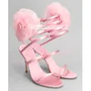 Rosa Spitze Blume Fee Kreuz Riemen Sandalen Frauen elegante Satin runde Zehen Stiletto Schuhe Damen