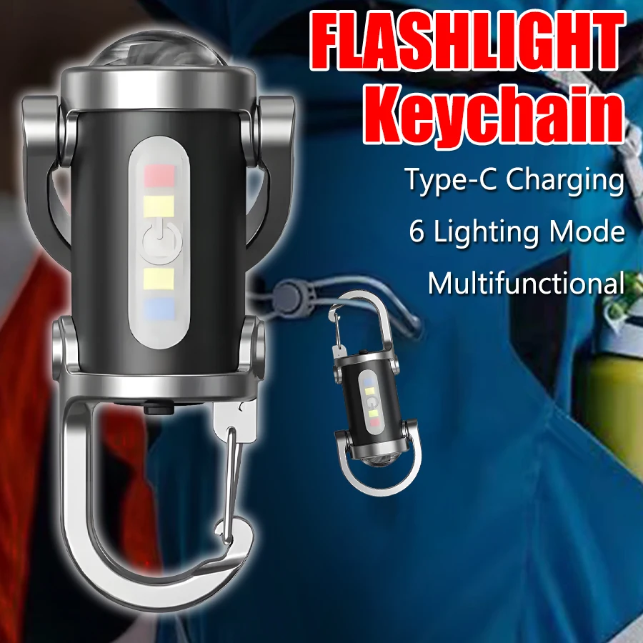 YS087 EDC-Taschenlampe, Schlüsselanhänger, COB-LED, tragbare Outdoor-Taschen-Campinglampe mit 6 Beleuchtungsmodi, wiederaufladbare USB-C-Taschenlampe