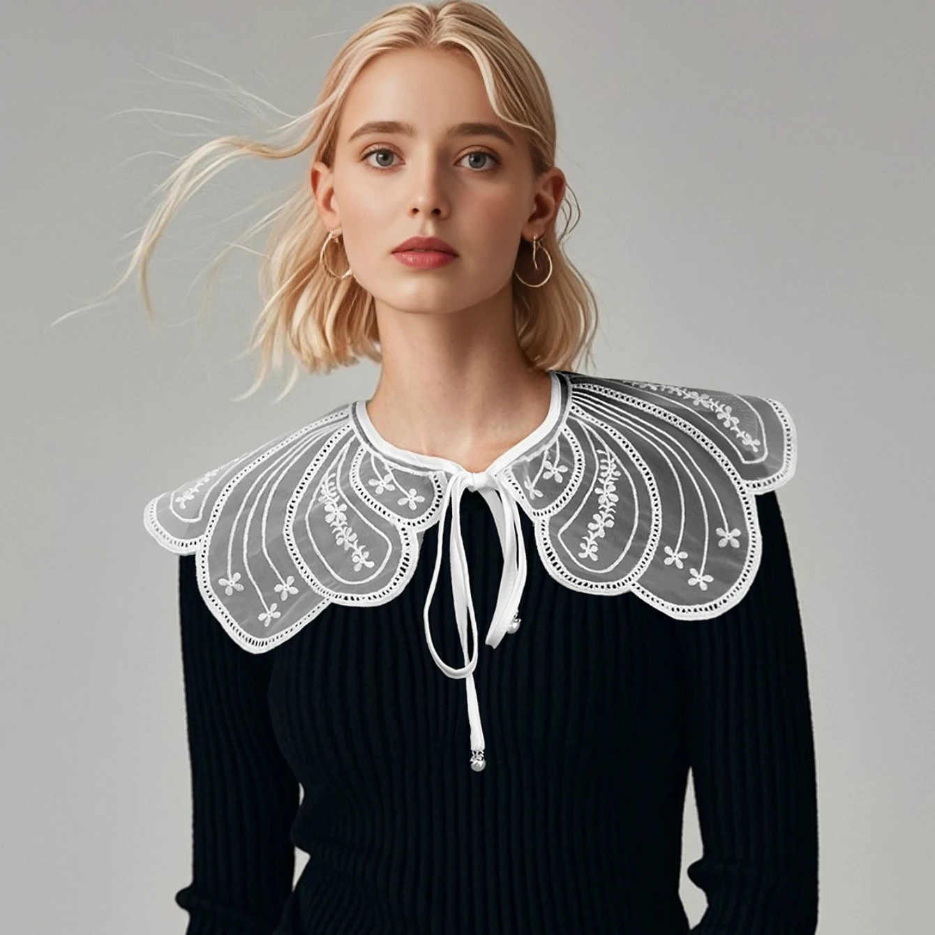 1 Stück dünne Gaze bestickt Vintage kleinen Schal kragen Blume gefälschten Kragen Kinder weiße große Spitze Rüschen Rand Decorati