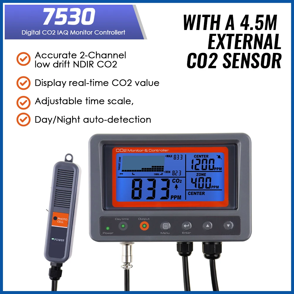 Digitaler CO2-Kohlendioxid-Monitor-Controller-Sensor mit Relaisfunktion, NDIR-Sensorsonde für den Pilzbauernhof im Gewächshaus Image