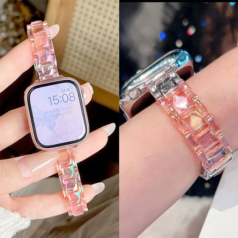 Regenbogen klares Band für Apple Watch Serie 10 9 8 7 SE 6 5 4 3 schlankes Damen-Armband für iWatch 40 mm 38 41 42 44 45 46 49 mm Image