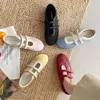 IPPEUM Ballerina Sneaker Schuhe Runde Zehen PU Leder Rot Ballerinas Schuhe Mary Janes
