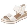 Sandalette REMONTE "ELLE-Collection", Damen, Gr. 43, gold (creme, goldfarben), Leder, Bast, feminin, Schuhe, Sommerschuh, Sandale, Bequemschuh mit Klett unter der Zierschnalle