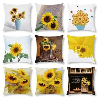 Sonnenblumenfoto Europäisches Ölgemälde Autosofa Heimdekoration Sofa Schlafzimmer Kissenbezug Image