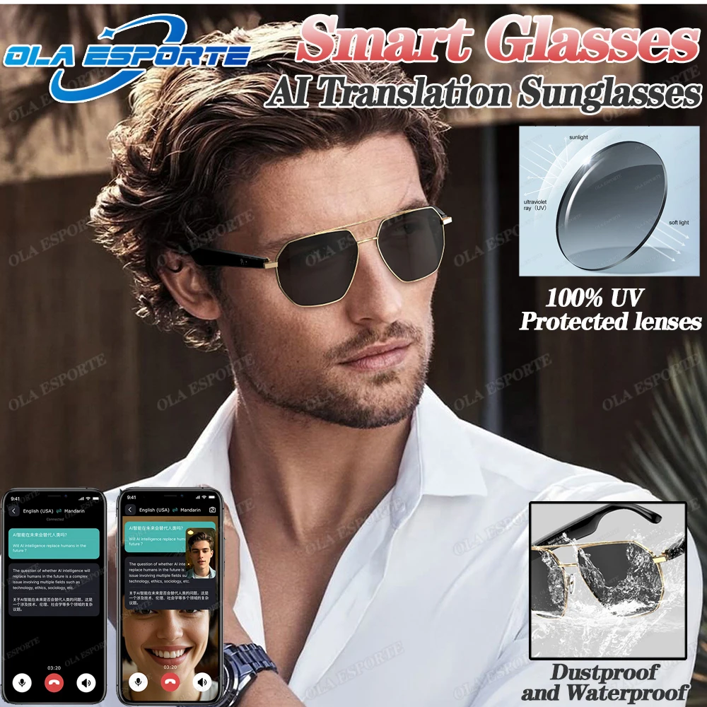 KI-Smart-Brille mit ChatGPT4.0, sofortige Übersetzung, 164 Sprachen, Bluetooth-Anrufe, IP67 wasserdichte HD-Kamera für Reisegeschäfte Image