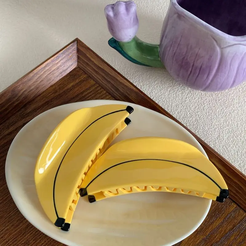 1 Stück großer Obstclip im koreanischen Stil, Hinterkopf-Scheibenhaar, Bananen-Haarspange, einfache Hai-Clip-Haarspange, Haar-Accessoire Image