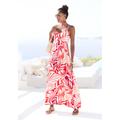 Maxikleid LASCANA, Damen, Gr. 42, N-Gr, rot orange apricot, Jersey, Obermaterial: 95% Viskose, 5% Elasthan, gemustert, modisch, figurumspielend lang, Rundhals, ohne Ärmel, Kleider, mit tiefem Rückenausschnitt