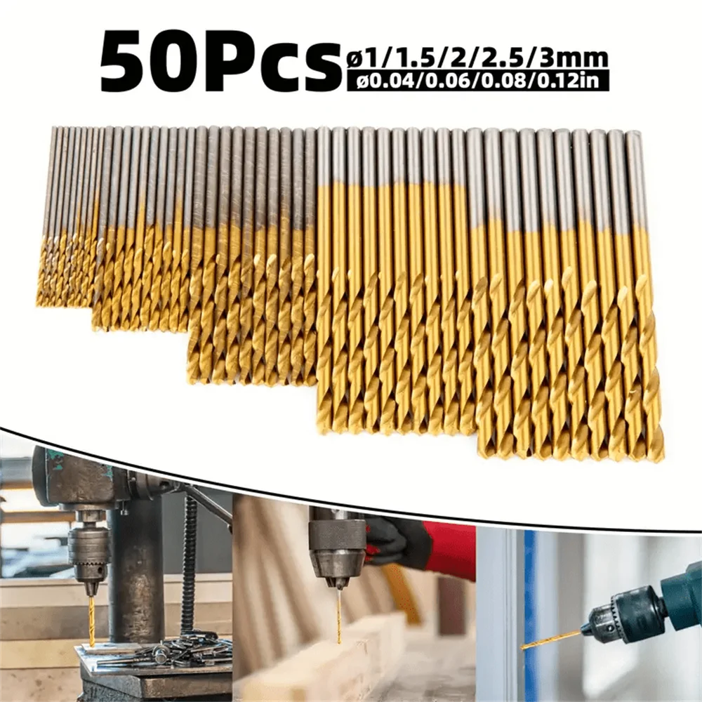 50-teiliges/100-teiliges Spiralbohrer-Set, DIY-Lochöffner für Holzarbeiten, HSS-Mini-Bohrer mit rundem Schaft und Titanbeschichtung, für Metall, Holz, Kunststoff Image