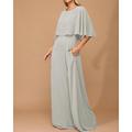 Elegantes minimalistisches A-Linie Cape Hochzeitskleid für die Mutter der Braut Bootsausschnitt Bodenlang Chiffon Halbe Ärmel