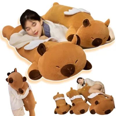 65-120cm Cartoon Strip Capybara Plush Doll Pillow Giant Cute Wings Angel Capybara Animal Stuffed Toy