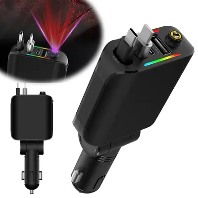 4 in 1 Retractable Car Charger With Starry Sky Spot Light Projector Mobile Phone 120W USB Charger