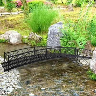 10 FT Metal Garden Bridge, with Circular Safety Guardrails Pond Bridge for Pond, Yard, Outdoors