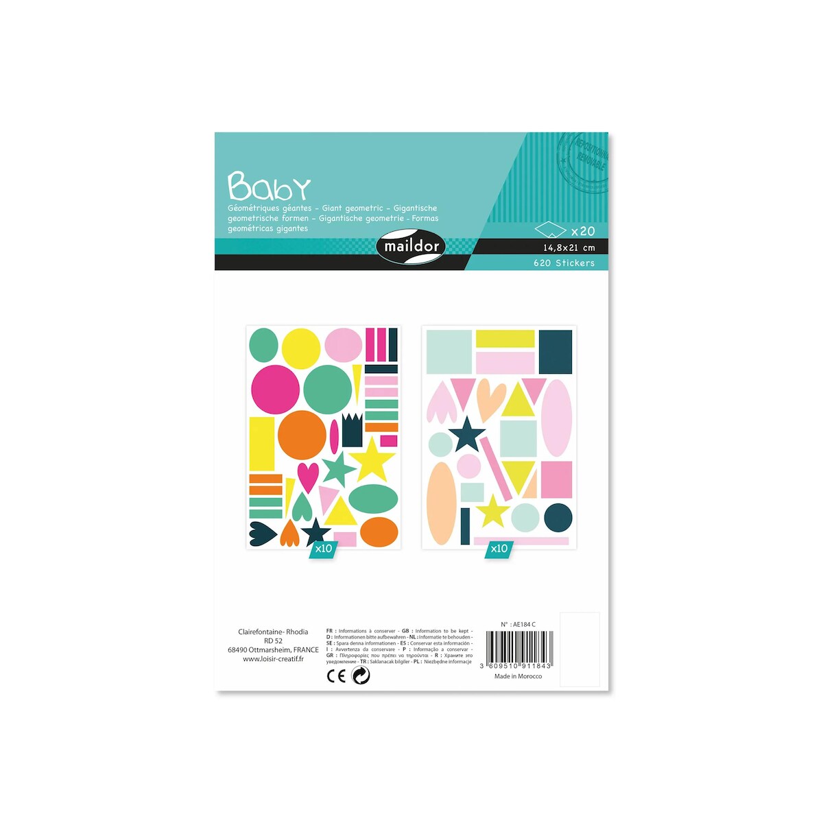 Maildor Baby, 20 Stickerbogen 14,8x21cm, Große Formen - Mehrfarbig AE184C Image
