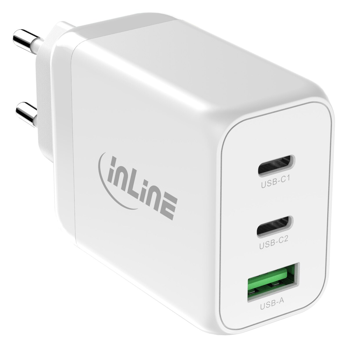InLine® USB PD Netzteil, GaN Ladegerät, 3-Port, Dual USB-C+USB-A, 65W, weiß Image