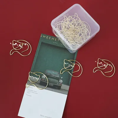 20pcs Cute Cartoon Cat Shape Paper Clips Kawaii Stationery Rose Gold Hollow Out Binder Clips Photos