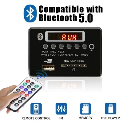 Handsfree Wireless Bluetooth 5.0 MP3 Player Decoder Board DC 12V Support TF Card Slot USB FM With