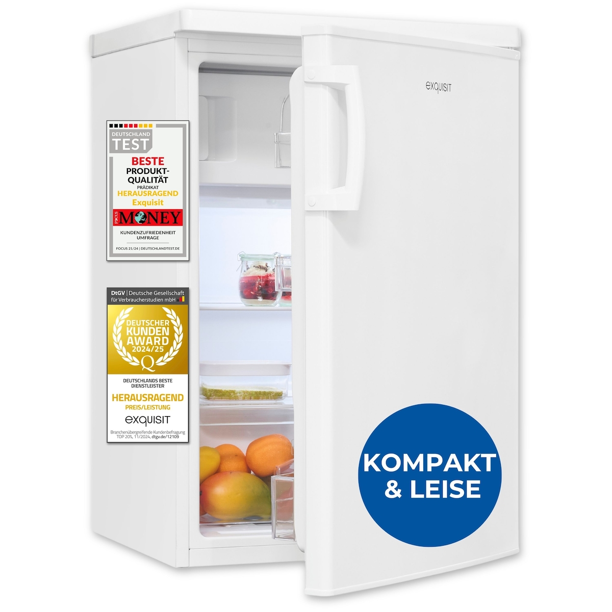 Exquisit Kühlschrank ohne Gefrierfach, EEK: C, 118 Liter, 4-Sterne-Gefrierfach, Gemüseschublade, Türanschlag wechselbar, KS16-4-HE-040C weiss Image