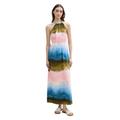 Neckholderkleid TOM TAILOR DENIM, Damen, Gr. M (38), N-Gr, bunt (watercolor print), Obermaterial: 100% Viskose, bedruckt, casual, regular fit knöchelfrei, Neckholder, ohne Ärmel, Kleider, Sommerkleid mit Knopfverschluss