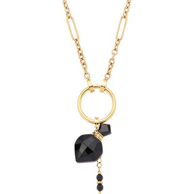 Kette mit Anhänger LEONARDO "Halskette Delica Clip&Mix, 024439", schwarz (gelbgoldfarben, schwarz), Halsketten, Damen, Edelstahl, L: 80cm B: 63mm, mit Achat, B:63mm Image
