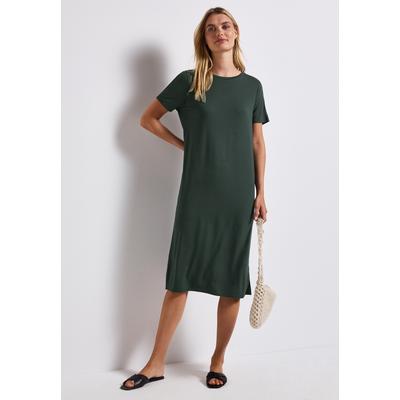 Shirtkleid STREET ONE, Damen, Gr. 42, N-Gr, grün (mid grün), Web, Obermaterial: 95% Viskose, 5% Elasthan, unifarben, casual, lässig geschnitten kniebedeckend, Rundhals, Kurzarm, Kleider, mit Schlitzdetail Image