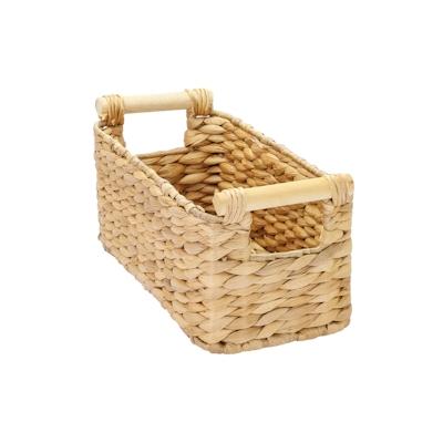 HMF 37279-30CM Aufbewahrungskorb Badezimmer, Korb geflochten aus Wasserhyazinthe mit Holzgriffen, 30 x 15 x 13 cm Image