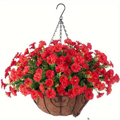 TEMU 4pcs Artificial Pink Hanging Plants - Vibrant Flowers For Spring & , Patio, Balcony Decor | No Electricity Needed, Plastic Material, Design, Wedding & Holiday Decorations Image