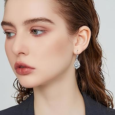 TEMU Pair Of Life Earrings With Synthetic Synthetic Zirconia, Hypoallergenic High-quality Jewelry Gift For Women, 3.5g S925 Silver Image