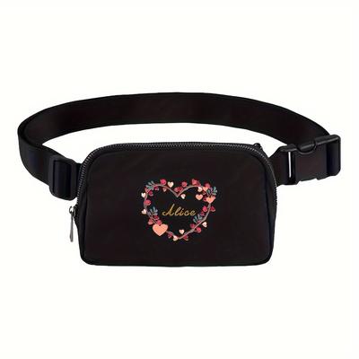 TEMU Customizable Name Nylon Fanny Pack - Personalized Black Waist Bag With , Adjustable Strap For Women, Ideal For Travel, Sports & Daily Use, Travel Fanny Bag|sleek Black Bag|nylon Chest Bag Image