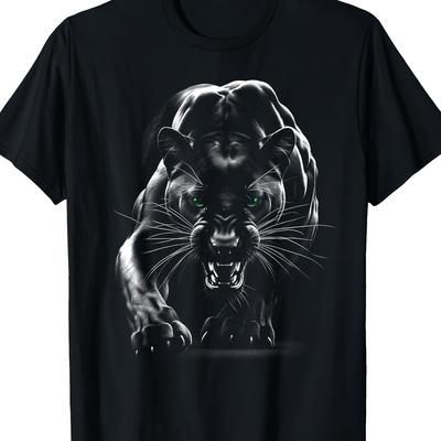 TEMU Mens Panther Graphic Tee - Comfy Cotton, Short Sleeve, Crew Neck T-shirt For Summer Outdoor Activities Image