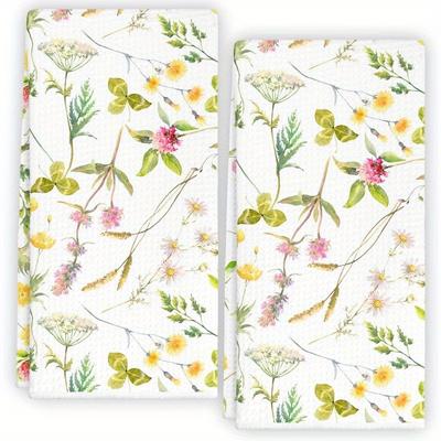 TEMU 2pcs 18*26inch Watercolor Floral Towel Dish Towel Kitchen Bathroom Hand Towel Home Seasonal Summer Decor Farmhouse Decorative Hand Towel Image
