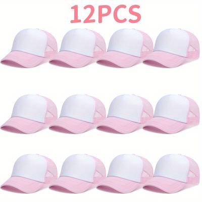 TEMU 12pcs Set - Customizable Logo And Picture Lightweight Breathable Unisex Mesh Baseball Cap - Adjustable Truck Driver Hat - Perfect Casual Summer Hat For Everyone Image