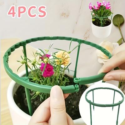 TEMU 4pcs Adjustable Plastic Plant Cages And Supports - Flexible, Stackable, Easy-to- For Indoor Potted Plants, Garden Climbing , And Sheds - Green Semi- Design For Stability And Growth Image