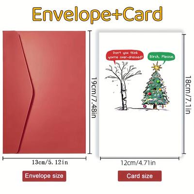 TEMU Funny & Humorous Christmas Card - Birch Wood, Vintage Santa Design, Perfect For Anyone - Holiday Greeting Postcard Image